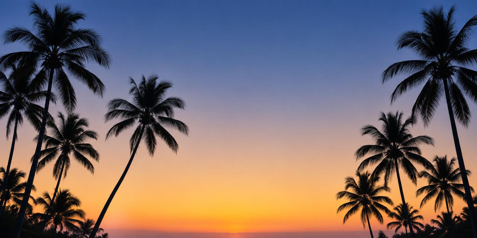 Palm tree silhouettes against a dusk sky